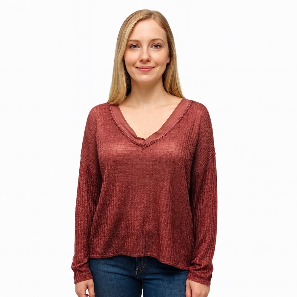 We The Free Free People Sheer V-Neck Long Sleeve Top Women’s Medium